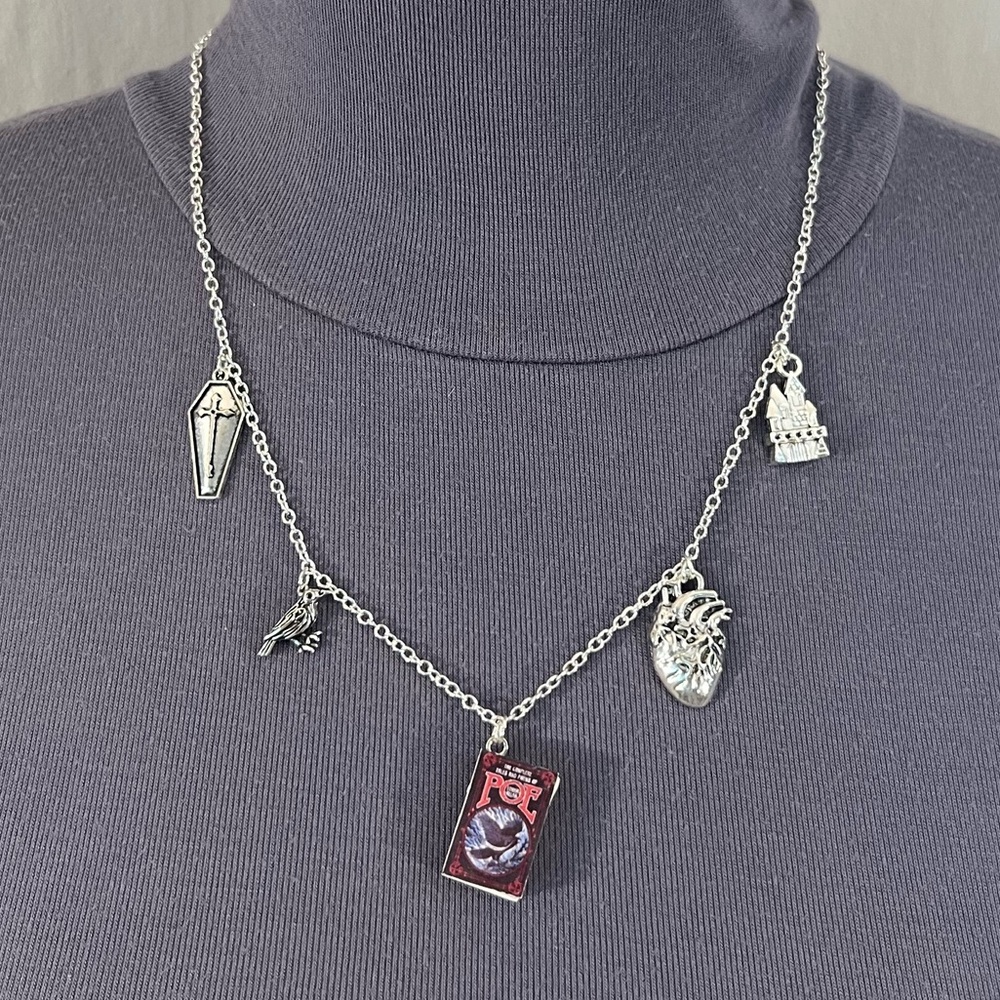 Edgar Allan Poe Stories & Poems Handmade Literature Charm Necklace, Raven, Heart